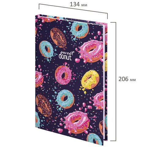 Блокнот А5 (134х206 мм), 80 л., твёрдый, клетка, выборочный лак, BRAUBERG KIDS, "Donuts", 114425