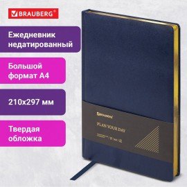 Ежедневник недатированный БОЛЬШОЙ ФОРМАТ 210х297 мм, А4, BRAUBERG Iguana, 160л, синий, 114451