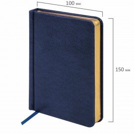 Ежедневник недатированный МАЛЫЙ ФОРМАТ 100x150 мм, А6, BRAUBERG "Iguana", под кожу, 160 л., синий, 114467
