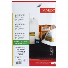 Этикетка самоклеящаяся ВСЕПОГОДНАЯ 210х297 мм, 1 этикетка, полиэстер, белая, 25 листов, TANEX, сырье Финляндия, 114545, TW-2000