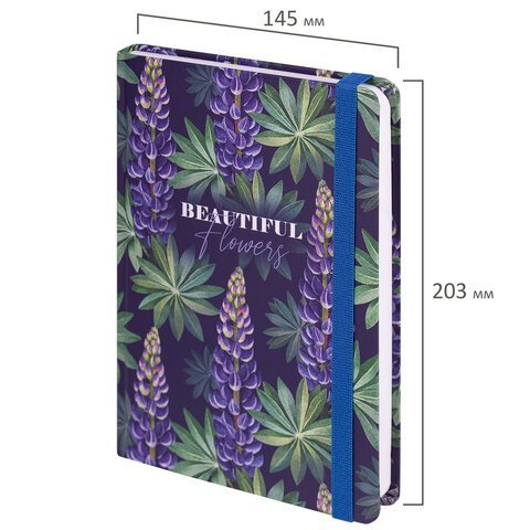 Ежедневник недатированный с резинкой А5 (145х203 мм), BRAUBERG, твердый, 128 л., "Beautiful Flowers", 114558