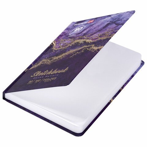 Скетчбук, белая бумага 160 г/м2, 145х203 мм, 80 л., твердая обложка, BRAUBERG ART CLASSIC "Мрамор", 114592