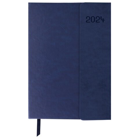 Ежедневник датированный 2024 А5 148х218 мм GALANT "Magnetic", под кожу, клапан, синий, 114758