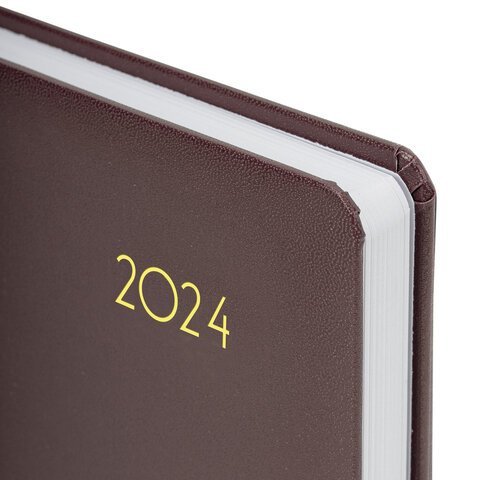 Ежедневник датированный 2024 А5 138x213 мм BRAUBERG "Select", балакрон, коричневый, 114880