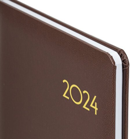 Еженедельник датированный 2024 А5 145х215 мм BRAUBERG "Select", балакрон, коричневый, 115036