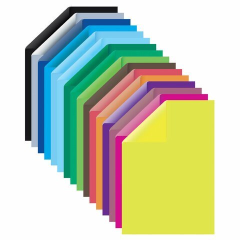 Картон цветной А4 2-сторонний МЕЛОВАННЫЙ EXTRA 16 листов 16 цветов, BRAUBERG, 200х290 мм, 115166