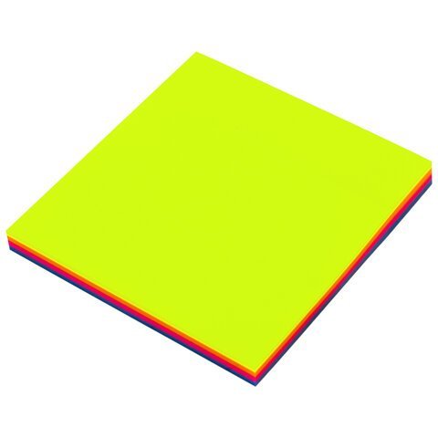 Блок самоклеящийся пластиковый (стикеры) 4 цвета BRAUBERG MULTI COLOUR 76х76 мм, 100 листов, 115208