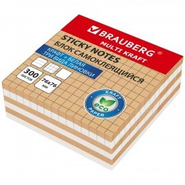 Блок самоклеящийся крафтовый (стикеры) BRAUBERG, MULTI KRAFT 76х76 мм, 300 листов, 115209