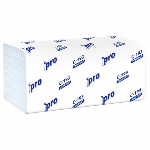 Полотенца бумажные 250 шт., PROtissue (H3) COMFORT, 1-слойные, белые, КОМПЛЕКТ 20 пачек, 22x21, V-сложение, C193
