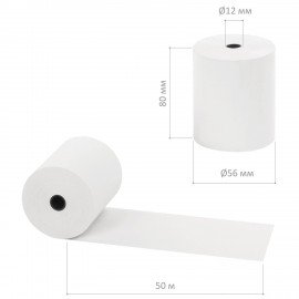 Чековая лента ТЕРМОБУМАГА 80 мм (диаметр 60 мм, длина 50 м, втулка 12 мм) КОМПЛЕКТ 60 шт., BRAUBERG, 115376