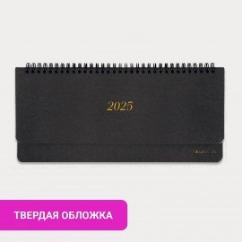 Планинг датированный 2025 305х140 мм BRAUBERG "Iguana", под кожу, черный, 115693