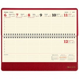 Планинг датированный 2025 305х140 мм BRAUBERG "Iguana", под кожу, красный, 115694