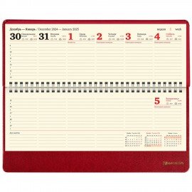 Планинг датированный 2025 305х140 мм BRAUBERG "Iguana", под кожу, красный, 115694