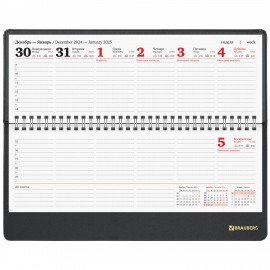 Планинг датированный 2025 305х140 мм BRAUBERG "Select", под кожу, черный, 115701