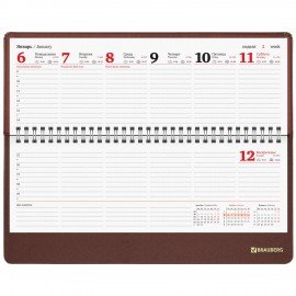 Планинг датированный 2025 305х140 мм BRAUBERG "Select", под кожу, коричневый, 115702