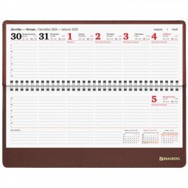 Планинг датированный 2025 305х140 мм BRAUBERG "Select", под кожу, коричневый, 115702