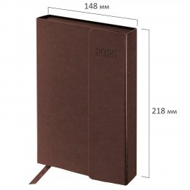 Ежедневник датированный 2025 А5 148х218 мм GALANT "Magnetic", под кожу, клапан, коричневый, 115709