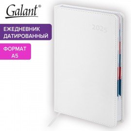 Ежедневник датированный 2025 А5 148х218 мм GALANT "White", под кожу, белый, 115719