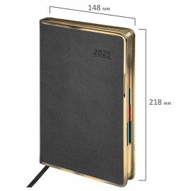Ежедневник датированный 2025 А5 148х218 мм GALANT "Infinity Gold", под кожу, серый, 115728