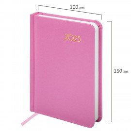 Ежедневник датированный 2025 МАЛЫЙ ФОРМАТ 100х150 мм А6, BRAUBERG "Select", балакрон, розовый, 115754