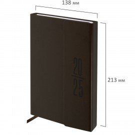 Ежедневник датированный 2025, А5, 138x213 мм, BRAUBERG "Towny", под кожу, клапан, коричневый, 115766