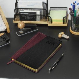 Ежедневник датированный 2025, А5, 138x213 мм, BRAUBERG "Cayman", под кожу, бордовый/черный, 115771