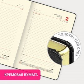 Ежедневник датированный 2025, А5, 138x213 мм, BRAUBERG "Iguana", под кожу, черный, 115779