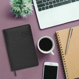 Ежедневник датированный 2025, А5, 138x213 мм, BRAUBERG "Imperial", под кожу, черный, 115788