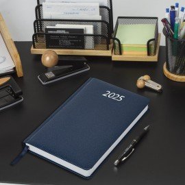 Ежедневник датированный 2025 А5 138x213 мм BRAUBERG "Profile", балакрон, синий, 115797