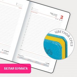 Ежедневник датированный 2025 А5 138x213 мм BRAUBERG "Rainbow", под кожу, бирюзовый, 115800