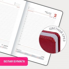 Ежедневник датированный 2025 А5 138x213 мм BRAUBERG "Rainbow", под кожу, красный, 115801