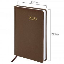 Ежедневник датированный 2025 А5 138x213 мм BRAUBERG "Select", балакрон, коричневый, 115811