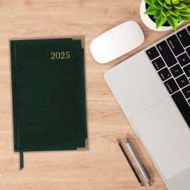 Ежедневник датированный 2025 А5 138x213 мм BRAUBERG "Senator", под кожу, зеленый, 115816