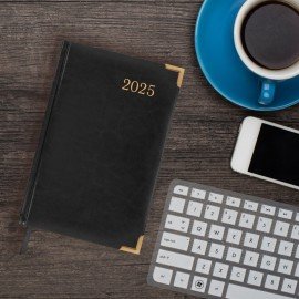 Ежедневник датированный 2025 А5 138x213 мм BRAUBERG "Senator", под кожу, черный, 115817