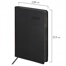 Ежедневник датированный 2025, А5, 138x213 мм, BRAUBERG "Stylish", под кожу гибкий, черный, 115820