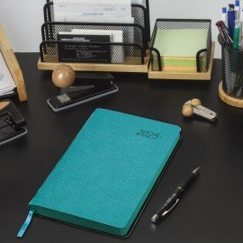 Ежедневник датированный 2025, А5, 138x213 мм, BRAUBERG "Stylish", под кожу гибкий, бирюзовый, 115824