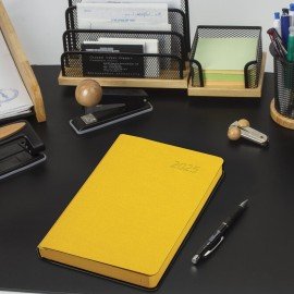 Ежедневник датированный 2025, А5, 138x213 мм, BRAUBERG "Stylish", под кожу гибкий, желтый, 115825