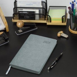 Ежедневник датированный 2025, А5, 138x213 мм, BRAUBERG "Stylish", под кожу гибкий, серо-голубой, 115829