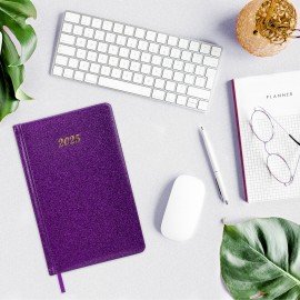 Ежедневник датированный 2025, А5, 138x213 мм, BRAUBERG "Sparkle", под кожу, блестки, фиолетовый, 115857