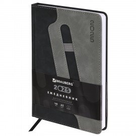 Ежедневник датированный 2025, А5, 138x213 мм, BRAUBERG "Assistant", под кожу, держатель для ручки, черный, 115888