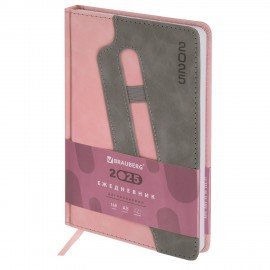 Ежедневник датированный 2025, А5, 138x213 мм, BRAUBERG "Assistant", под кожу, держатель для ручки, розовый, 115889