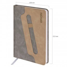 Ежедневник датированный 2025, А5, 138x213 мм, BRAUBERG "Assistant", под кожу, держатель, серый, 115890