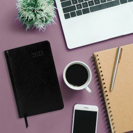 Ежедневник датированный 2025, А5, 138х213 мм, BRAUBERG "Impression", под кожу, черный, 115920