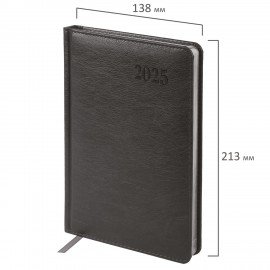 Ежедневник датированный 2025, А5, 138х213 мм, BRAUBERG "Impression", под кожу, серый, 115923