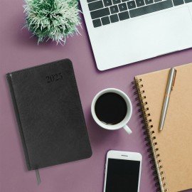 Ежедневник датированный 2025, А5, 138х213 мм, BRAUBERG "Impression", под кожу, серый, 115923