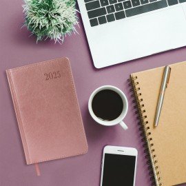 Ежедневник датированный 2025, А5, 138х213 мм, BRAUBERG "Impression", под кожу, розовый, 115924