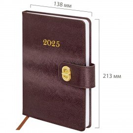 Ежедневник датированный 2025, А5, 138х213 мм, BRAUBERG "Elegant", под кожу, застежка, бордовый, 115937