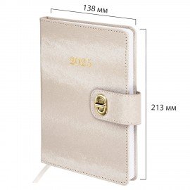 Ежедневник датированный 2025, А5, 138х213 мм, BRAUBERG "Elegant", под кожу, застежка, бежевый, 115939