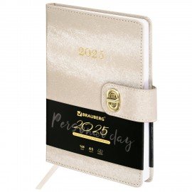 Ежедневник датированный 2025, А5, 138х213 мм, BRAUBERG "Elegant", под кожу, застежка, бежевый, 115939