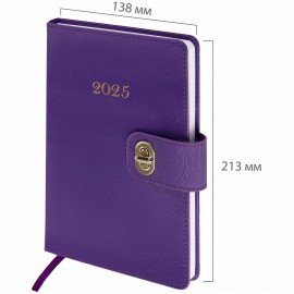 Ежедневник датированный 2025, А5, 138х213 мм, BRAUBERG "Elegant", под кожу, застежка, фиолетовый, 115940